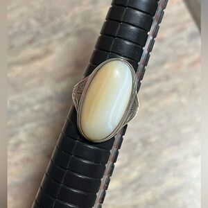 Antique Sterling Silver Agate? Possibly Long Oval Cabochon Ring
